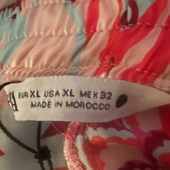 Zara Patchwork Pant Multicolored Trouser Sz XL silky high waist pink NEW - Picture 5 of 7